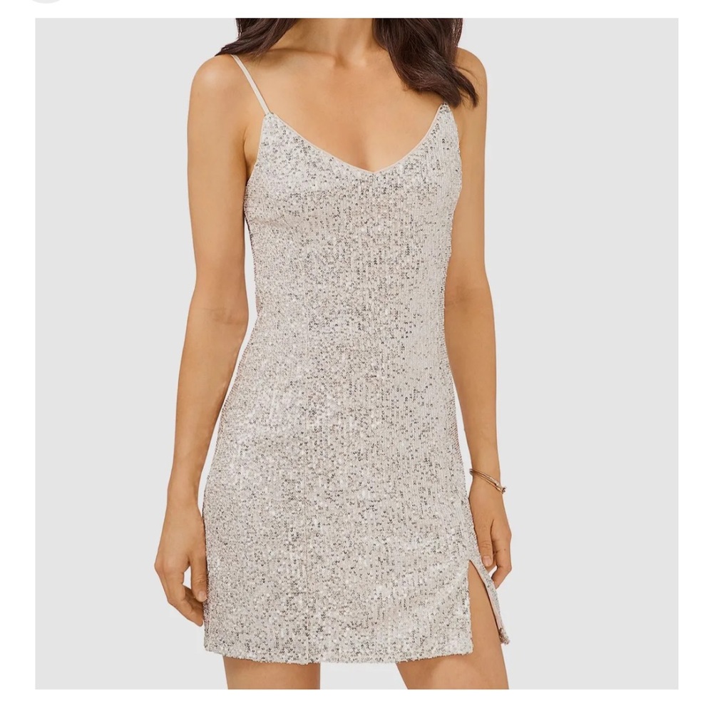 1. State Women's champagne Sequined Sleeveless Mini Slip Dress